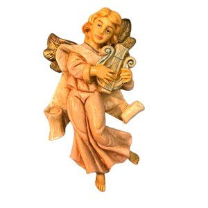 Vintage Italian Resin Angel Ornament Playing Harp